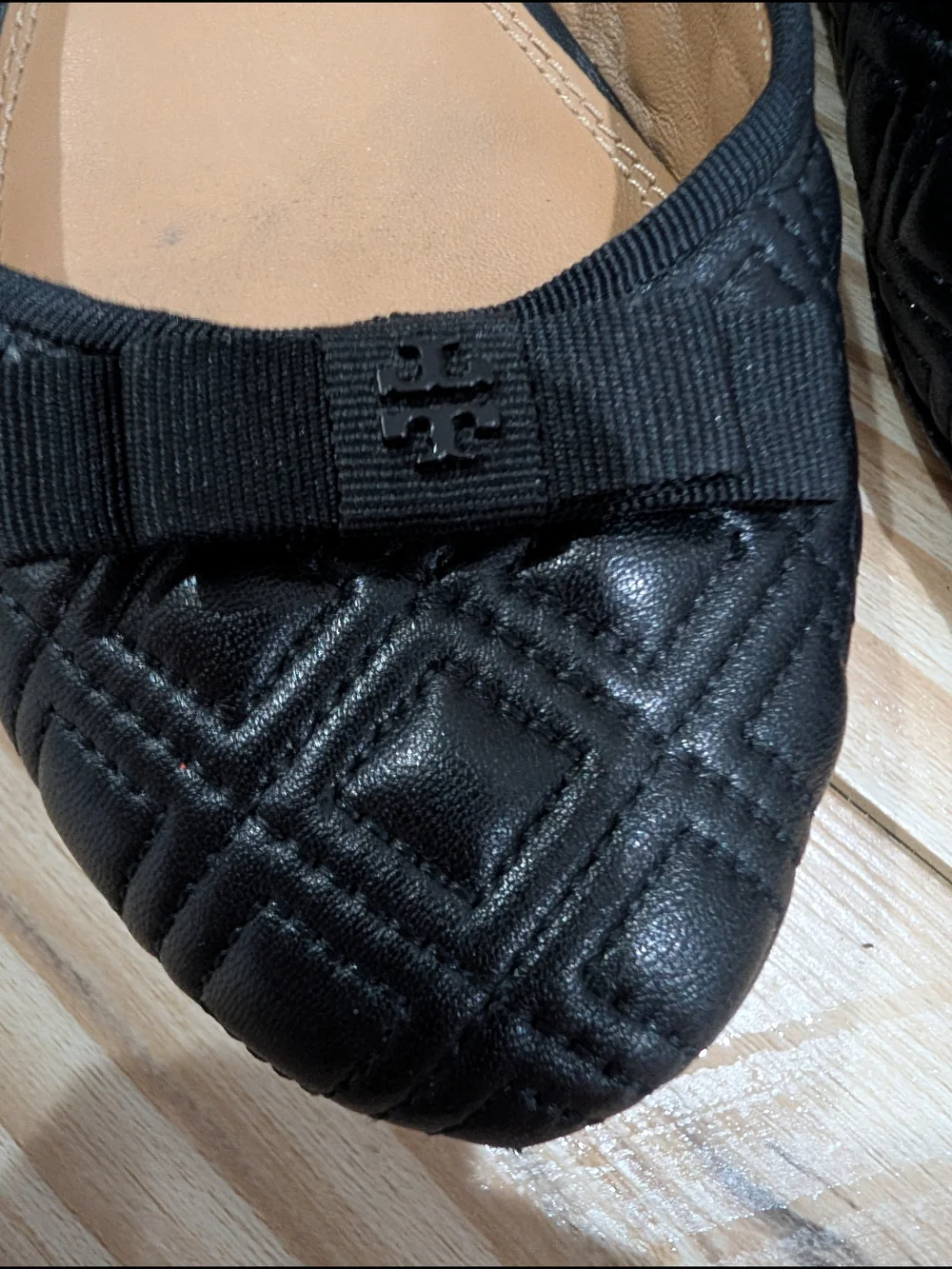 Tory Burch Reva Ballet Flats Black Quilted Leather Bow Shoes Women's Size 9